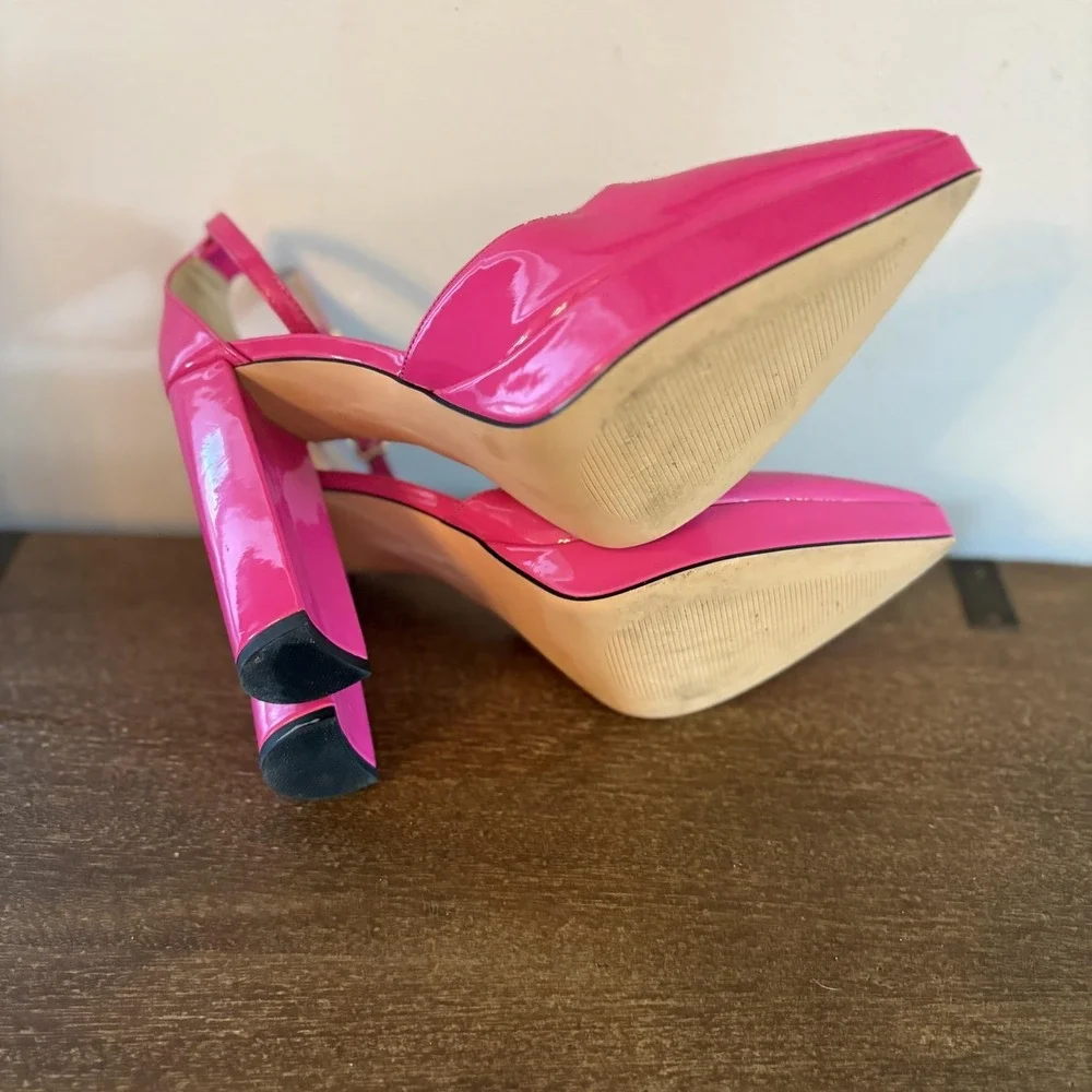 Express Shoes Womens Size 8 Pink‎ Patent Platform Block Heel Ankle Strap Pumps